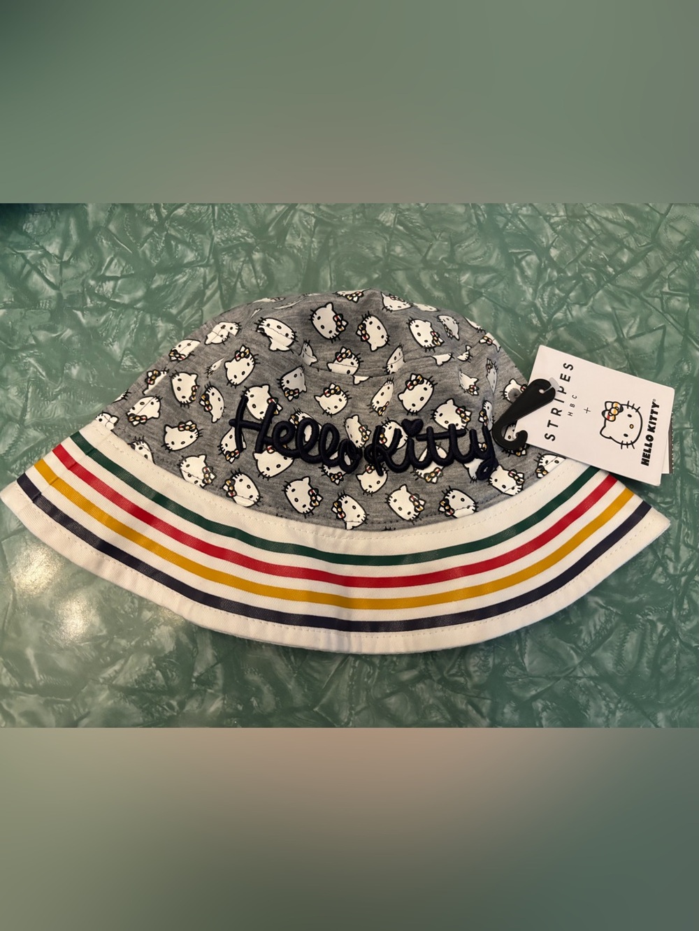 Hello Kitty Kids Grey Bucket HBC Rainbow Stripe Brim